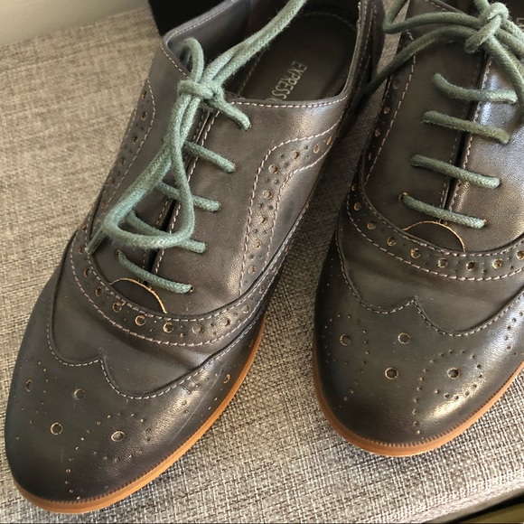 Oxford Leather Grey Flat Shoe Expressions The Bay - Picture 2 of 7